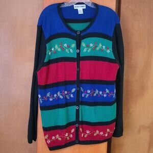 Womens Vintage Alfred Dunner Holiday Winter Embellished Cardigan XL